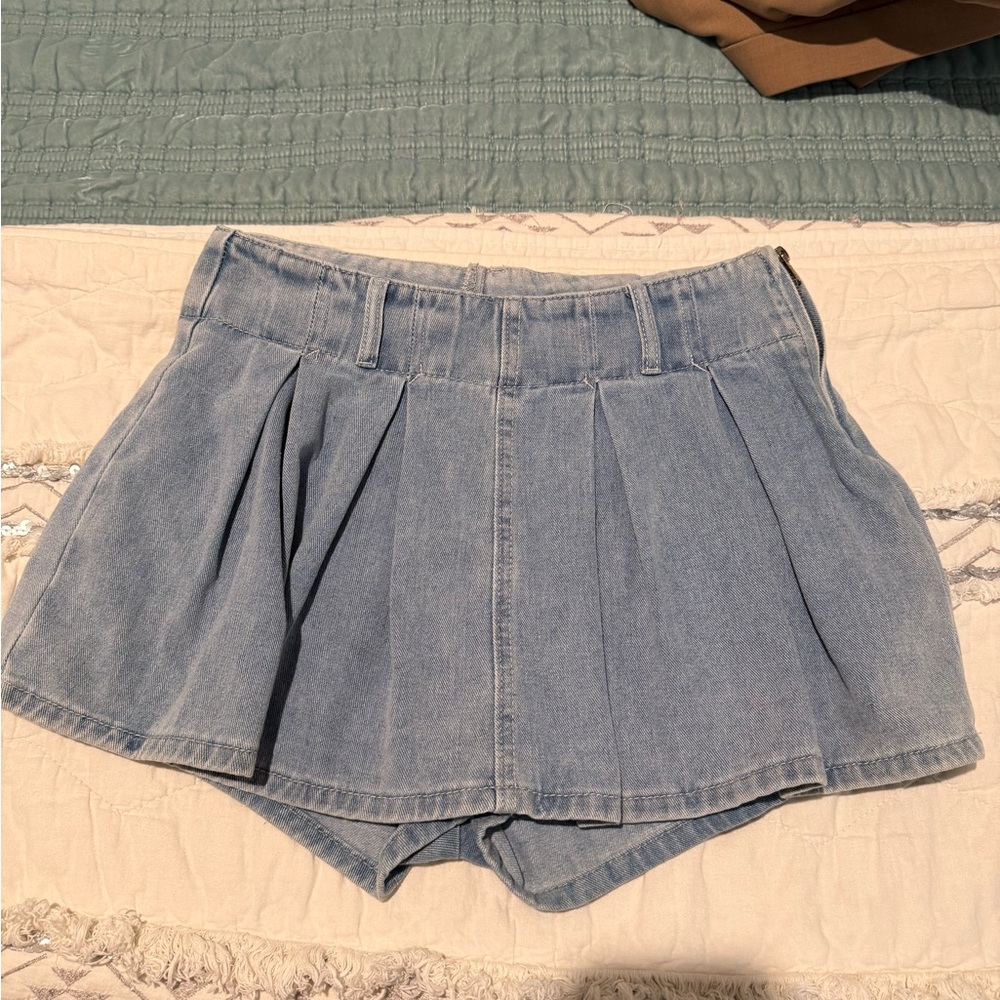 Altar'd State Light Blue Denim Pleated Mini Skort